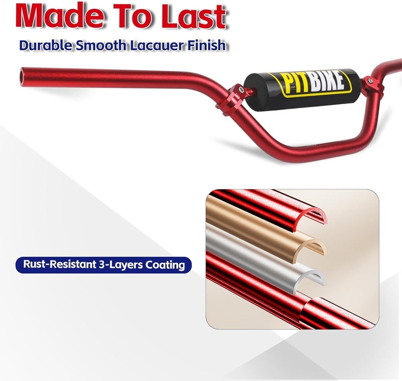 DAYIMADE 7/8" Pit Bike Handlebars with Foam Pad – Motorcycle Handlebars for CRF YZF KXF KLX RMZ DRZ Dirt Bikes, ATV, Quad, E-Bike Mods,T6 Aluminum 7/8 Motorcycle Handlebar Upgrade (Red) - Image 2